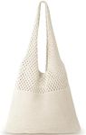 KPX Crochet Tote Bag, Beach Mesh Knitted Bag Large Aesthetic Shoulder Bag Handbags Hollow Hobo Bag for Women Summer (Style A, Beige)