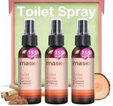 Mask - Toilet Odour Eliminator Spray, Non-Aerosol Odour Neutraliser Spray, Travel Size - Traps Odours Before You Go, 100ml, Teakwood & Tobacco Scent, Pack of 3