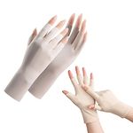 UV Sun Protection Gloves, Summer Women Fingerless Driving Gloves Non Slip Ice Silk Sunblock Gloves Mittens for Gel Nails Driving Riding Cycling Hiking Fishing Outdoor Activities (Beige)