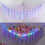 MHJY Toy Hammock Stuffed Animals Storage Net Soft Cuddly Toys Large Corner Hanging Net With LED Light Hand Woven Plush Macrame Organizer with Tassel for Kids Bedroom Nursery