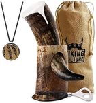 Viking Culture 400 ml. Viking Drinking Horn with Beer Opener, Stand, Viking Pendant and Vintage Burlap Bag, Natural Finished with Authentic Medieval Norse Style
