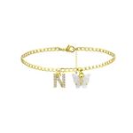 Viromy 14K Gold Plated Dainty Butterfly Initial Ankle Bracelets Handmade Cuban Chain White Butterfly N Alphabet Letter Initial Anklets Personalized Summer Beach Jewelry Gifts for Women Teen Girls N