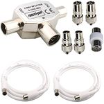 RUNCCI-YUN 2-Way Aerial Splitter - Cable TV Splitter Coax Plug Coaxial Digital Signal Antenna Splitter+2 X Female 2 X Male TV Aerial Coaxial Cable Connectors Adaptor+coaxial splitter cable