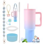 40 oz Tumbler with Handle and Straw & 6PCS Cup Accessories for 40 oz Cup - Vacuum Insulated Stainless Steel Double Wall Water Bottle Travel Coffee Mug - Holiday Gifts for Women Men (Bubble)