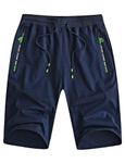 ozkzdp Men's Shorts with Zip Pockets Gym Sports Shorts Jogger Running Shorts Drawstring Casual Summer Shorts Dark Blue L