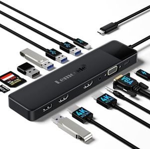 Lemorele 13-in-1 USB-C Docking Station, Dual Monitor Hub with 2 HDMI 4K, VGA, 5 USB 3.0/2.0 Ports, PD Charging, SD/TF Card Reader & 3.5mm Audio – Compatible with Lenovo, Surface, MacBook Laptops