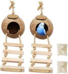 Tfwadmx 4 Pcs Coconut Hide with Ladder, Natural Coconut Fiber Hanging Birdhouse Cage, Coconut Bird Shell Breeding Nest for Parrot Parakeet Lovebird Finch Canary