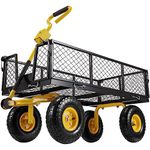 Eusuncaly Steel Garden Cart with Removable Sides, 880LBS Heavy Duty Utility Wagon Cart with Huge Pneumatic All Terrain Tires, Wagon Cart with 180°Adjustable Handle for Garden,Farm,Yard,Black