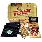 Raw Rolling Papers Tray Bundle - Raw Rolling Tray, Raw 1 1/4 Rolling Papers, Raw Filter Tips, Raw 1 1/4 Rolling Machine, Smelly Proof Bags, Rolling Ace Scoop Card, Raw Hydrostone