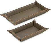 Navaris Faux Leather Tray Set - 2 Valet Organizer Trays for Bedside Table, Night Stand, Desk - Store Keys Change Wallet Phone Glasses - Olive Green