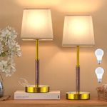 Guijiyi Bedside Lamps Set of 2, Touch Control Table Lamp, Stepless & 3-Way Dimmable Bedside Lamps Nightstand Lamps,USB Rechargeable Lamp with Beige Linen Lampshade for Bedroom Room,LED Bulbs Included