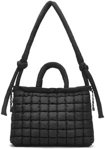 I IHAYNER Puffer Tote Bag for Women Large Quilted Top Handle Bags Soft Puffy Crossbody Bag Lightweight Carryall Bag for Work Black