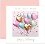 Old English Co. Birthday Card for Female Friend - Fabulous Balloons Birthday Card for Friend - Colleague, Workmate, Friend Birthday Gift - Stylish Birthday Cards for Women | Blank Inside Envelope