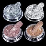 Allstarry Diamond Nail Glitter 4 Colors Sparkling Korea Reflective Diamond Glitter Dust Shiny Powder Pigment Nail Supplies for Nail Art Gel Polish Disco Party Nightclub Wedding Crafts