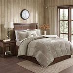 Woolrich Reversible Comforter Set, Polyester, Taupe/Ivory, Full/Queen