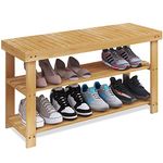 SMIBUY Bamboo Shoe Rack Bench, 3-Tier Shoe Organizer Storage Shelf for Entryway Hallway Bathroom Living Room (Natural)