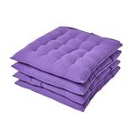 HOMESCAPES Purple Seat Pads for Dining Chair, Set of 4 100% Cotton Chair Pads with Straps, 40x40 cm