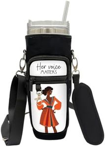 African American Expressions ā Tumbler Carrier Bag with Strap for 20-40 oz Cups ā Water Bottle Holder with Black Cultural Design, Phone & Wallet Pockets, Fits Stanley Tumblers (Her Voice Matters)
