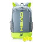 HEAD Core Tennis Backpack - 2 Racquet Carrying Bag w/Padded Shoulder Straps/Grey/Yellow/Large