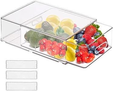 Stackable Clear Storage Bins with Drawer with 3 Dividers for Pantry Shelf, Fridge Organizer Bins for Fruit, Vegetable, Vanity, Pantry Containers Organization(Extra Large)