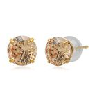 Jewelili Solitaire Stud Earrings in 10K Yellow Gold with 6MM Round Cut Champagne Cubic Zirconia (2 cttw)