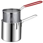 SPARKAN Deep Frying Pot with Strainer Basket – 1200ml Stainless Steel Mini Deep Fryer Pan with Long Handle for French Fries, Fish, Butter, Gravy & Pasta – Compact Oil Fryer Pot