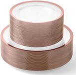 By Madee 100 PC HEAVYWEIGHT Clear and Rose Gold Plastic Plates | High-End Disposable Plates for 50 Guests | Fancy Plastic Plates - Includes 50 Dinner and 50 Dessert Plates