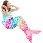 WERNNSAI Mermaid Tail Blanket - Plush Mermaid Wearable Blanket for Girls Teens All Seasons Soft Flannel Fleece Snuggle Blanket Mermaid Scale Sleeping Bag (Rainbow, Big Kids)