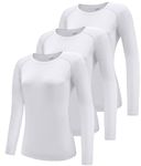 Boyzn Women's 3 Pack Long Sleeve T-Shirts for Women, Quick Dry UPF 50+ Sun Protection Sport Shirts, Workout Yoga Shirts Activewear T-Shirts for Women, Athletic Gym Running Yoga Tee Tops White-3P08-S