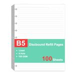 9 Disc Discbound Refill Paper, Loose Leaf Paper, 9 Disc Prepunched Paper for Happy Planner Inserts, White Paper, Total 100 Sheets/200 Pages, College Ruled, 100gsm, 7 X 9.2.5 Inch