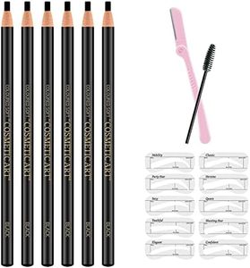 Ownest 6Pcs Pull Cord Peel-off Eyebrow Pencil Tattoo Makeup and Microblading Supplies Set for Marking, Filling and Outlining, Waterproof and Durable Permanent Eyebrow Liner-Black