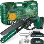 Mini Chainsaw Brushless 6 Inch Cordless-2 Batteries Powered Chain Saw Electric Chain Saws Handheld Rechargable Batteries Small Hand Saws with 2 Chains Power Operated for Tree Trimming Garden Pruning