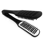 CCbeauty Boar Bristles Clamp Hair Straightener Brush Comb Hair Detangler Brush Hair Styling Tool Double Sided Brush for Hair Styling Straightening Matte Black