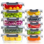 YASHE Glass Containers with Lids, 10 Pack Thick & Durable Food Containers - Stackable Airtight Glass Meal Prep Containers, BPA-Free Food Storage for Microwave, Oven, Freezer and Dishwasher
