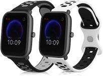 kwmobile Silicone Bands Compatible with Huami Amazfit Bip/Bip Lite/Bip U/Pop (Set of 2) - Size L 5.5-8.7 inches (14-22 cm) - Black/Grey/White/Black