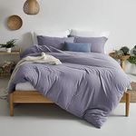 Duvet Cover Set Light Purple - Washed Microfiber Bedding Set Full Size 2 Pieces with Zipper Closure, 1 Duvet Cover 80x90 inches and 2 Pillow Shams