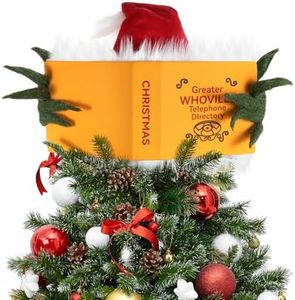 Christmas Tree Topper, Green Elf Hiding Behind Book Christmas Decorations, Finger Poseable Handmade Tree Toppers Decor for Holiday Christmas Tree Party Supplies (Christmas Tree Topper)