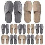 12 Pairs Disposable Slippers, Non-slip Guests Slippers, Soft Polar Fleece SPA Slippers, Washable & Reusable Slippers for Hotel Home Travel Indoor (Khaki, Grey)