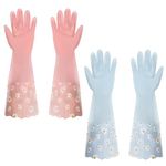 Sibba Dishwashing Cleaning Gloves, 2 Pairs Long Cuff and Flock Lining Household Cleaning Gloves, Reusable Rubber Gloves Non-Slip Laundry Kitchen Gardening Household Gloves