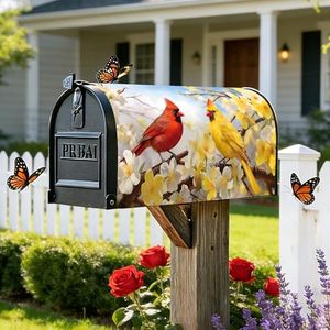 Spring Mailbox Covers Magnetic Standard Size Redbirds Mailbox Post Cover Summer Floral Bird Mailbox Wraps Bluebird Decor Waterproof for Garden Yard 21x18 Inch