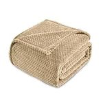 Kingole Flannel Fleece Luxury Throw Blanket, Beige Twin Size Jacquard Weave Pattern Cozy Couch/Bed Super Soft and Warm Plush Microfiber 350GSM (66 x 90 inches)