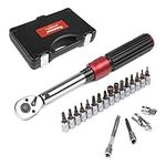 FOURROBBER Torque Wrench Set 1/4-inch Drive Click Dual-Direction Adjustable 90-Tooth Torque Wrench with Buckle 5-30Nm,Accuracy ± 3%