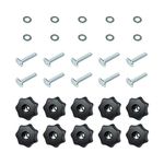 POWERTEC 71481 T-Track Knob Kit W/ 7 Star Threaded 1/4-20 Knobs, T-Bolts and Washers for Woodworking Jigs and Fixtures – 10 Pack