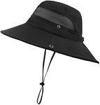 PIGBENGO Women Sun Hat UV Protection Bucket Wide Brim Summer Beach Boonie Hat Quick Dry Outdoor Fishing Cap (F-Black)