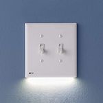 2 Pack, SnapPower SwitchLight [for Double-Gang Light Switches] - Light Switch Wall Plate with Built-in LED Night Lights - Bright/Dim/Off Options - Automatically On/Off Sensor - (Toggle, White)