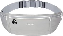 JIMKAN Slim Running Belt for Phone, Workout Fanny Pack for Women Men, Large Capacity Runner Waist Bag with 3 Pouches, No Bounce Running Pouch for Walking, Cycling, Walking, Gym (Grey)