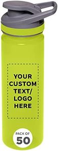 DISCOUNT PROMOS Custom Sports Water Bottles 22 oz. Set of 50, Personalized Bulk Pack - Reusable, Leak proof, With lids - Lime Green