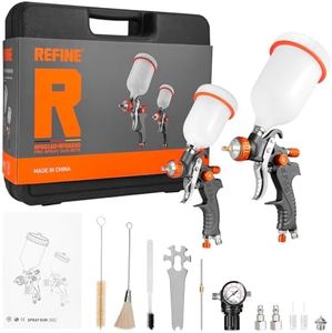 REFINE HVLP Air Gravity Spray Gun Sets, 2-Spray Paint Gun, 1.0mm 100ml & 1.4/1.7mm 600ml Auto Paint Sprayer Gun with Air Regulator for Car Paint, Primer, Topcoat & Touch-Up, Furniture, House Painting.