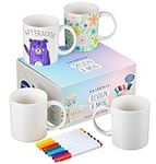 THE TWIDDLERS - Decorate Your Own Mug Set, Paint with Colour Pens - 4 Mugs Arts & Crafts Pottery Kit for Kids and Adults, Personalised Gift for All