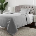 Mellanni Single Bedding Set - Non-Iron, Button Closure & Corner Ties - Soft Brushed Microfibre Duvet Cover Set - Quilt Cover With 1 Pillow Case 50x75 cm - (Single, 135x200 cm, Light Gray)